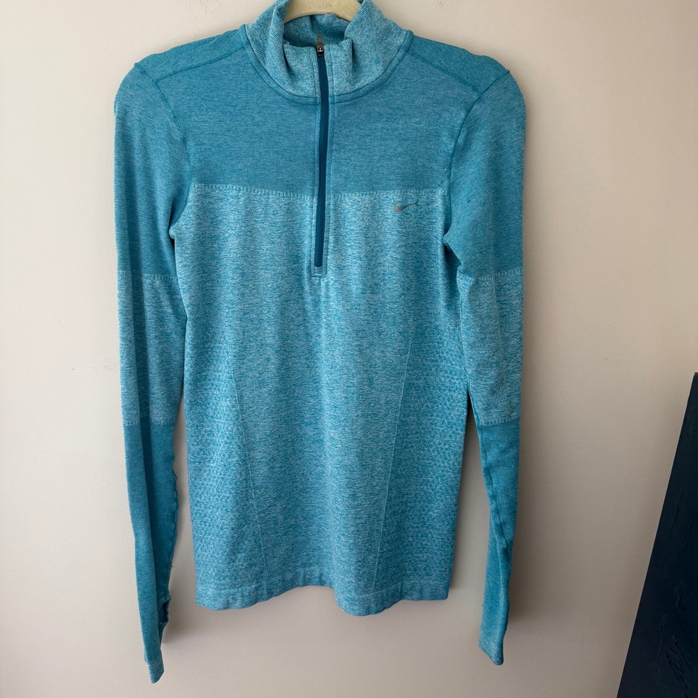Nike Running Womens Medium Turquoise Space Dye Quarter Zip Thumbhole Top